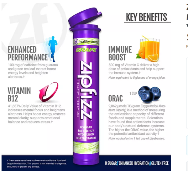 Zipfizz Energy Multi-Vitamin Hydration Drink Mix, Grape, 20 ct. - Image 3