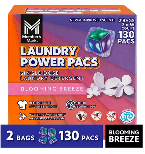 Member's Mark Laundry Detergent Power Pacs, Blooming Breeze, 130 ct.