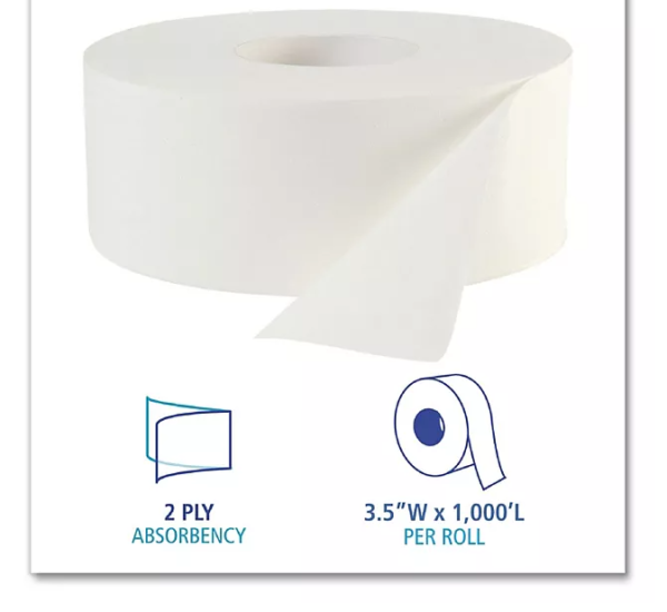 Boardwalk Jumbo Roll 2-Ply Toilet Paper 12 rolls, 1000 ft./roll - Image 2